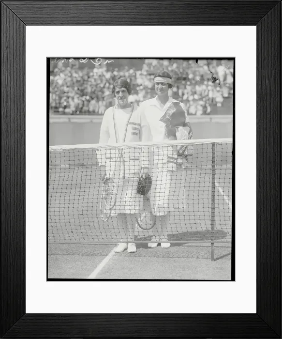 Framed Print : Dorothea Chambers and Eleanor Goss Posing by Tennis Net Framed Print : Dorothea Chambers and Eleanor Goss Posing by Tennis Net
