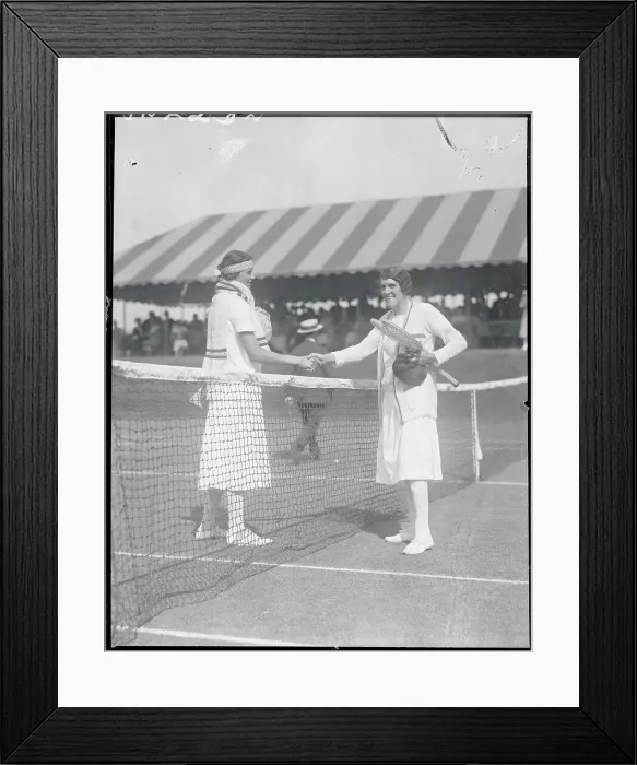 Framed Print : Dorothea Chambers Shaking Hands with Eleanor Goss at Tennis Net