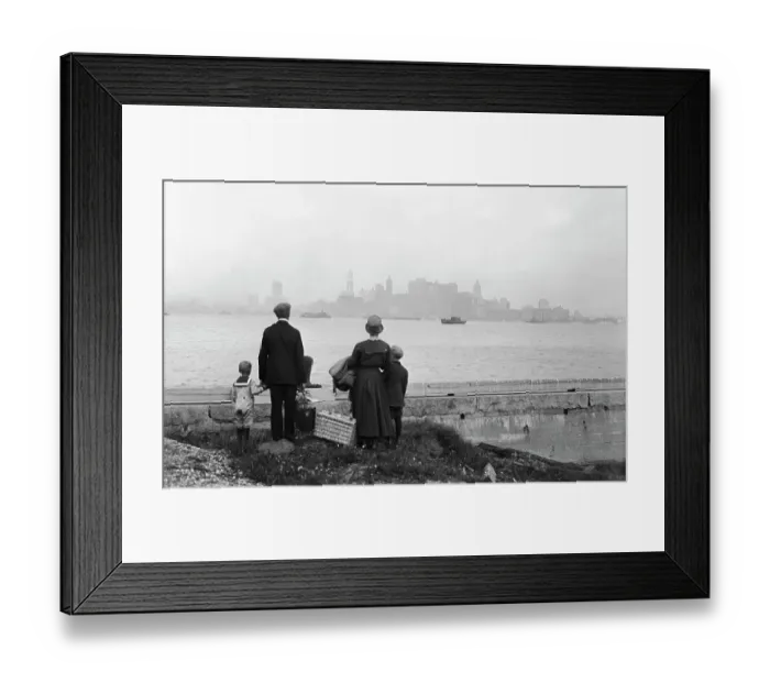Framed Print : Immigrant Family Looking at New York Skyline Framed Print : Immigrant Family Looking at New York Skyline