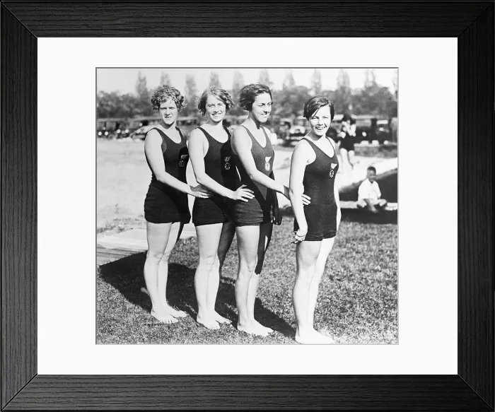 Framed Print : Women Swim Team Posing Together Framed Print : Women Swim Team Posing Together