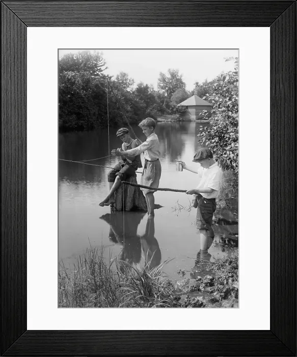 Framed Print : Boys (10-12 years) fishing in river. August 11, 1925 Framed Print : Boys (10-12 years) fishing in river. August 11, 1925