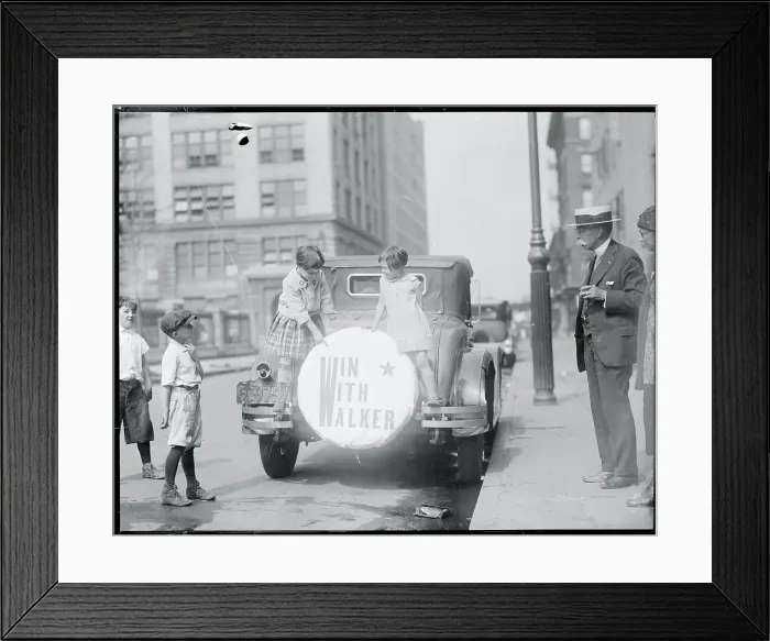 Framed Print : Children on Propped Car for Mayoral Candidate Framed Print : Children on Propped Car for Mayoral Candidate