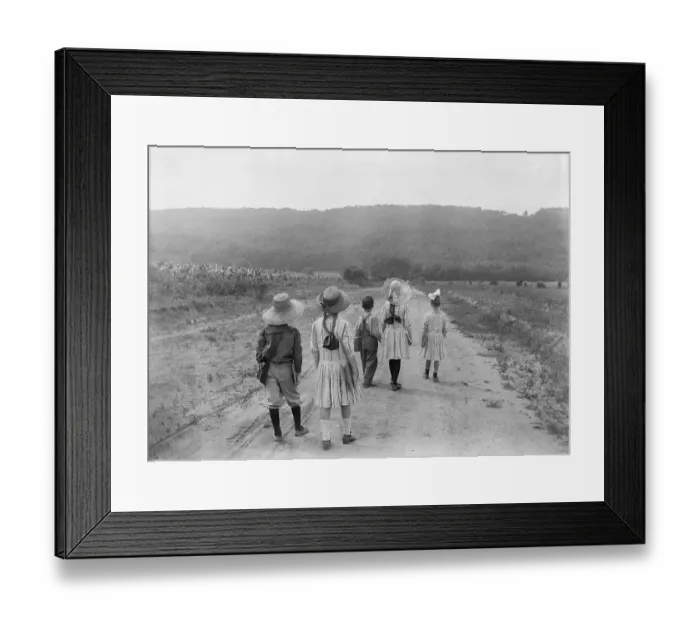Framed Print : Children Strolling Down a Road Framed Print : Children Strolling Down a Road