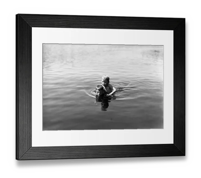 Framed Print : Boy Teaching Friend to Swim Framed Print : Boy Teaching Friend to Swim