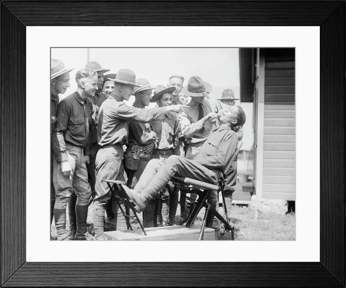 Framed Print : Spectators Watching Man Extract Tooth from Colleague Framed Print : Spectators Watching Man Extract Tooth from Colleague