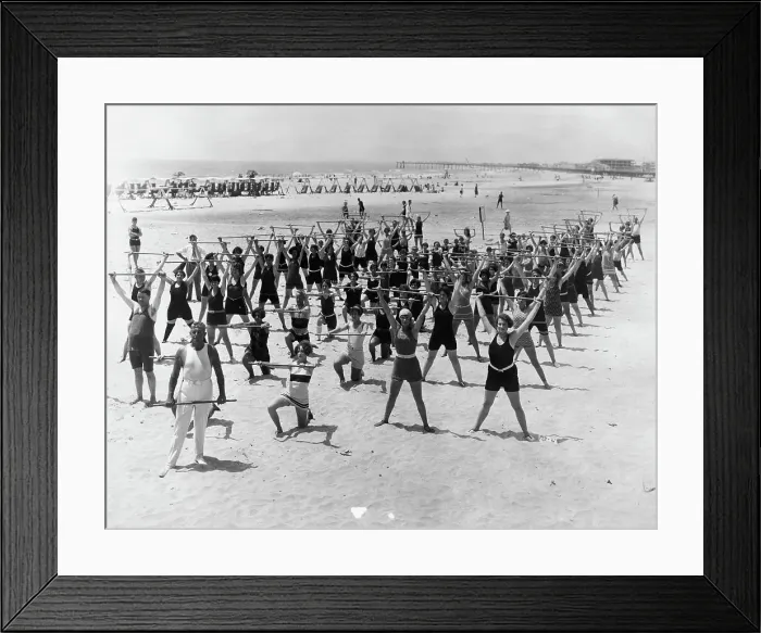 Framed Print : Group On Beach Doing Calisthenics Framed Print : Group On Beach Doing Calisthenics