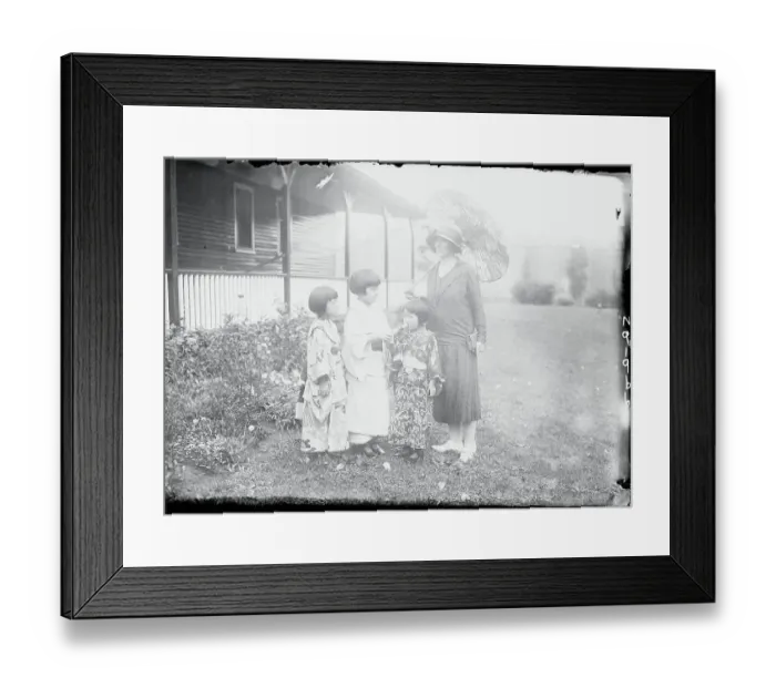 Framed Print : Mrs. Frank Vanderbilt Speaking to Three Young Girls Framed Print : Mrs. Frank Vanderbilt Speaking to Three Young Girls