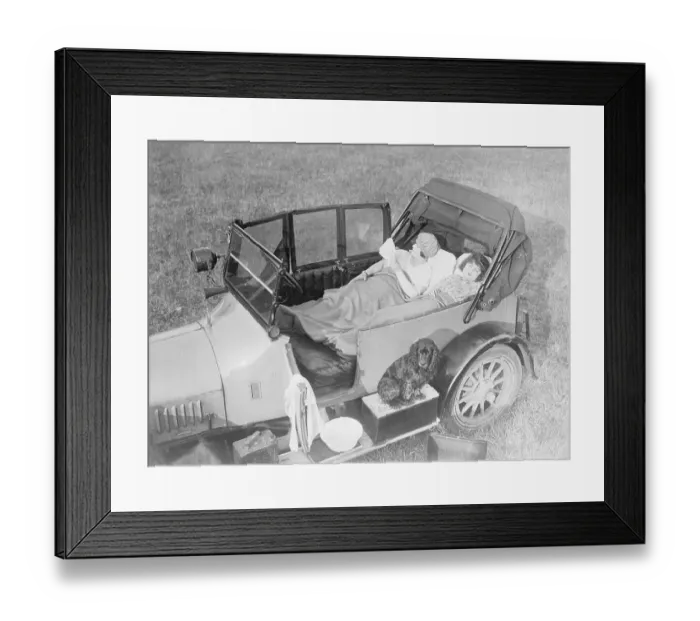 Framed Print : People Relaxing in a Camping Car Framed Print : People Relaxing in a Camping Car