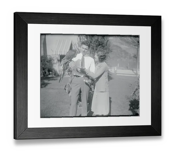 Framed Print : Jack Dempsey with Parrrot and Wife Framed Print : Jack Dempsey with Parrrot and Wife