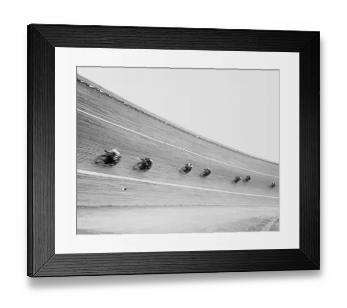 Framed Print : Motorcycles Racing on Sloped Track Framed Print : Motorcycles Racing on Sloped Track