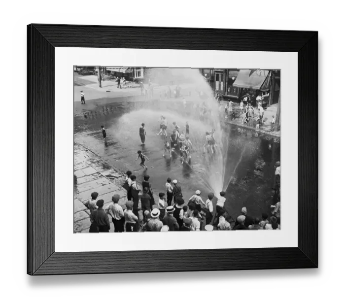 Framed Print : Children Playing in the Water from a Fire Hydrant Framed Print : Children Playing in the Water from a Fire Hydrant