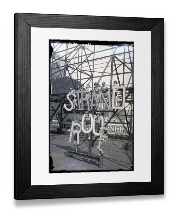 Framed Print : Women On Roof Hold Sign, Strand Roof Framed Print : Women On Roof Hold Sign, Strand Roof