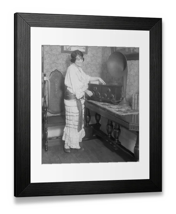Framed Print : Woman with Radio and Antenna Ribbons on Dress Framed Print : Woman with Radio and Antenna Ribbons on Dress