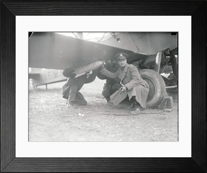 Framed Print : General William E. Mitchell Kneeling Besides Airplane Framed Print : General William E. Mitchell Kneeling Besides Airplane