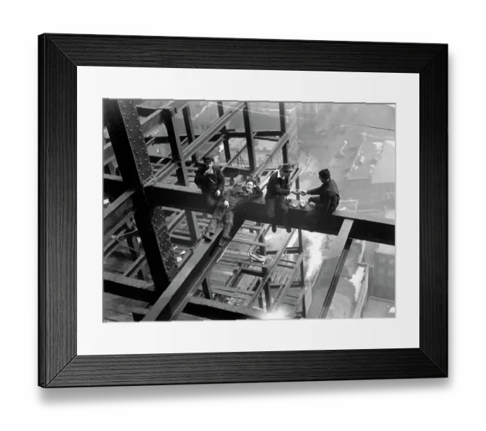 Framed Print : Workers Eating Lunch Atop Beam Framed Print : Workers Eating Lunch Atop Beam