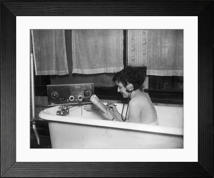 Framed Print : Marie Acker in Bathtub with Radio Framed Print : Marie Acker in Bathtub with Radio