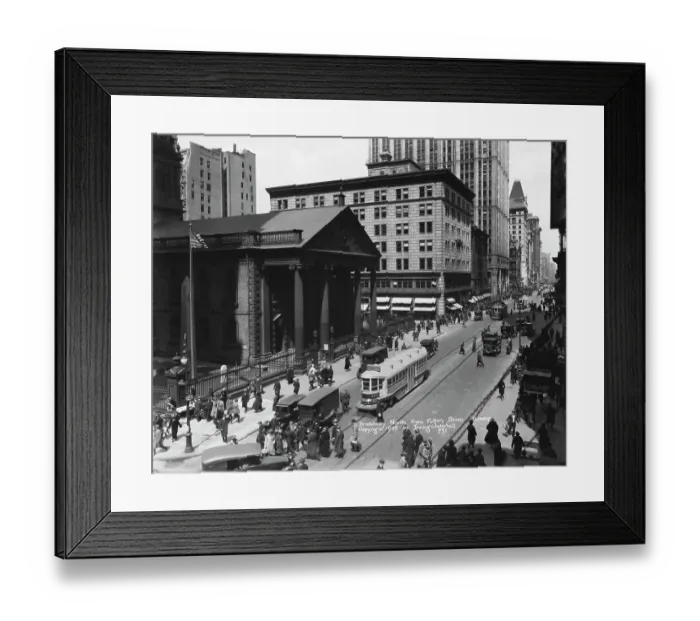 Framed Print : Broadway. TRaffic on Broadway looking North from Fulton Street, US, circa 1925 Framed Print : Broadway. TRaffic on Broadway looking North from Fulton Street, US, circa 1925