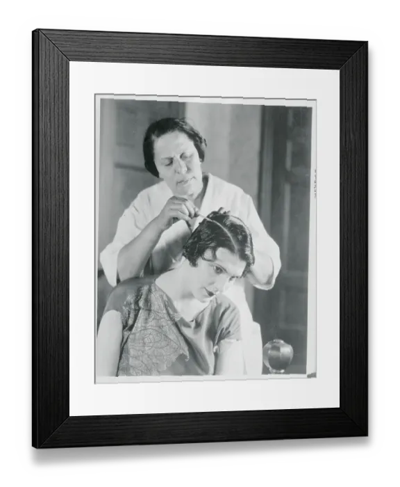 Framed Print : Woman Chalking Leatrice Joy's Hair Framed Print : Woman Chalking Leatrice Joy's Hair