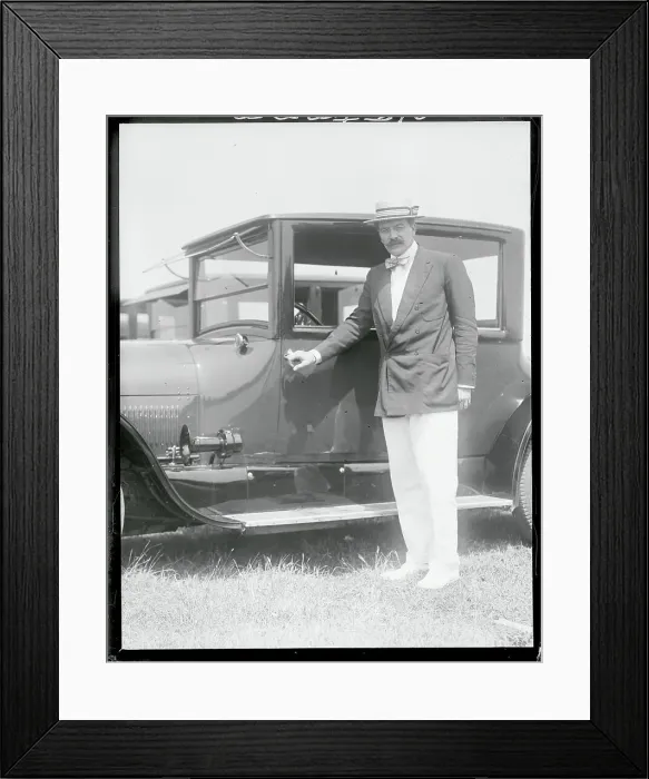 Framed Print : Man Posing Next to a Car Framed Print : Man Posing Next to a Car