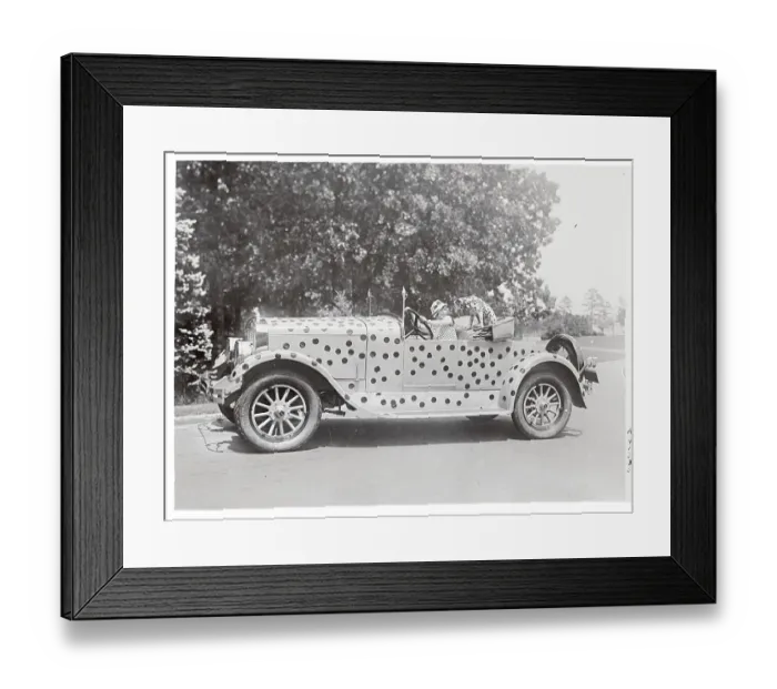 Framed Print : Louise Hunter Driving a Spotted Car Framed Print : Louise Hunter Driving a Spotted Car