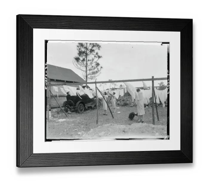 Framed Print : Women at Community Clothesline at Tourist Camp