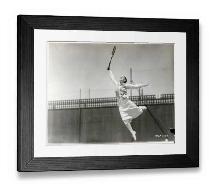Framed Print : Norma Shearer in Mid-Leap on Tennis Court Framed Print : Norma Shearer in Mid-Leap on Tennis Court