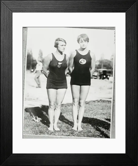 Framed Print : Aileen Riggin and Caroline Smith Posing in Swimsuits Framed Print : Aileen Riggin and Caroline Smith Posing in Swimsuits