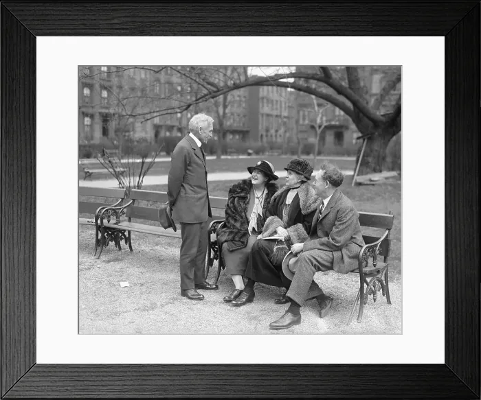 Framed Print : Literary Figures on Park Bench Framed Print : Literary Figures on Park Bench