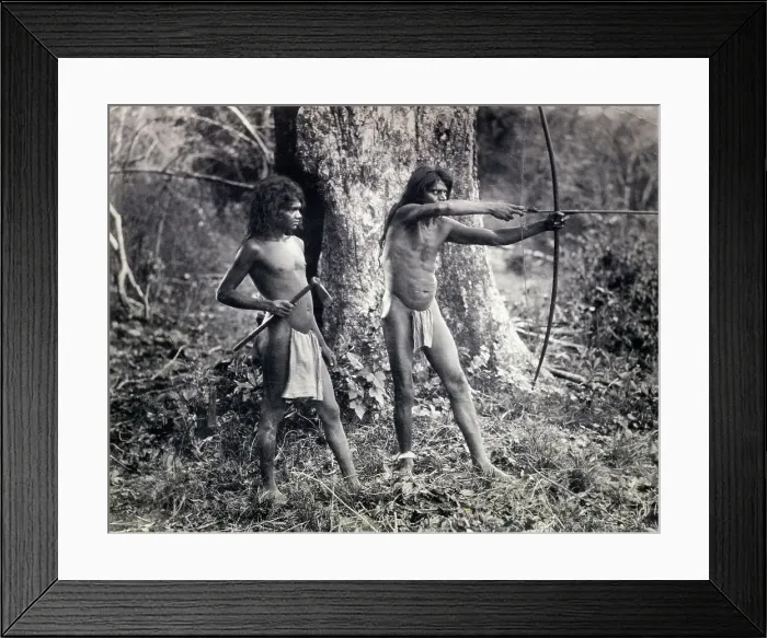 Framed Print : Ceylon Natives Using Bow and Arrow in the Woods