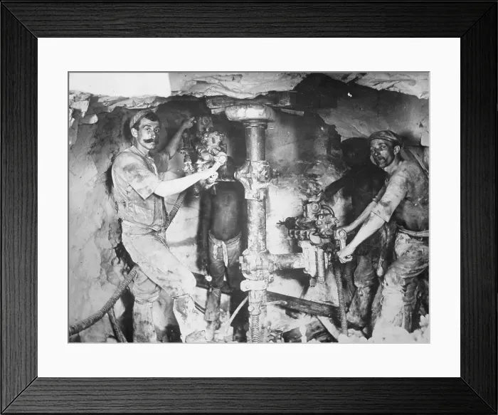 Framed Print : Workmen Drilling in a Mine Framed Print : Workmen Drilling in a Mine