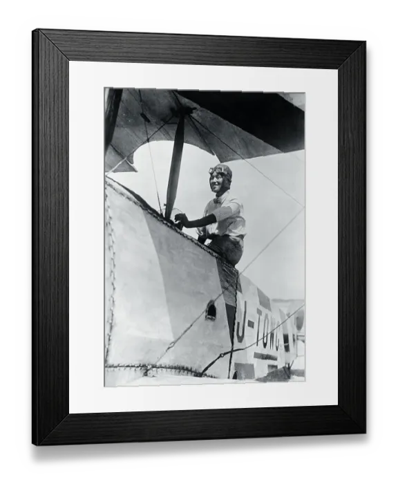 Framed Print : Female Pilot Posing in Her Airplane Framed Print : Female Pilot Posing in Her Airplane