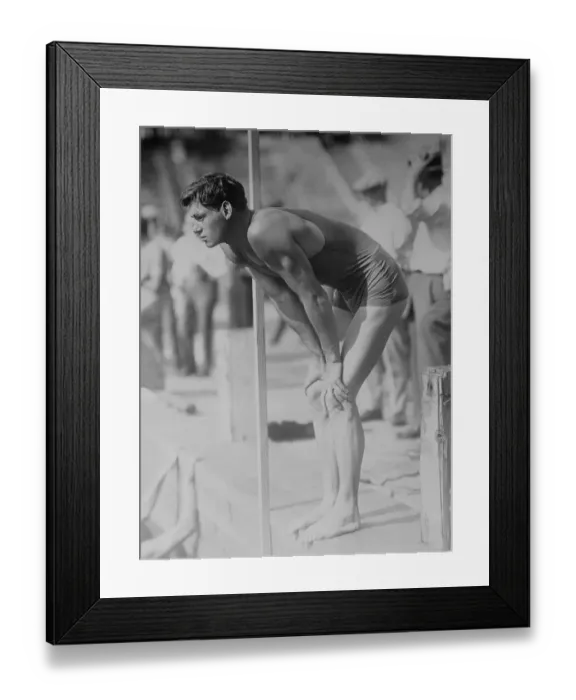 Framed Print : Johnny Weismuller Posing In His Swimsuit Framed Print : Johnny Weismuller Posing In His Swimsuit