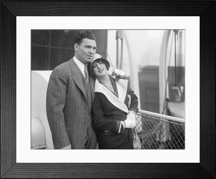 Framed Print : Jack Dempsey Holding Wife On Ship;Honeym Framed Print : Jack Dempsey Holding Wife On Ship;Honeym