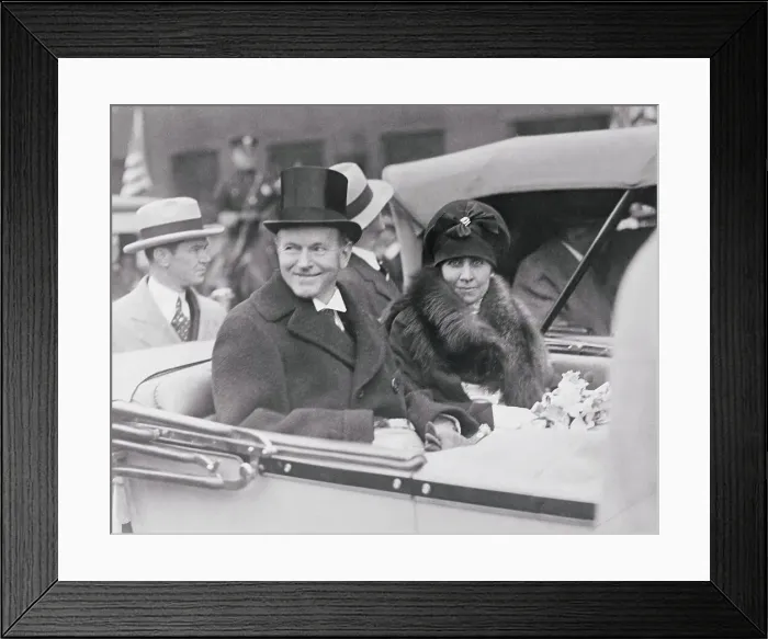 Framed Print : President and Mrs. Coolidge Riding in a Car Framed Print : President and Mrs. Coolidge Riding in a Car