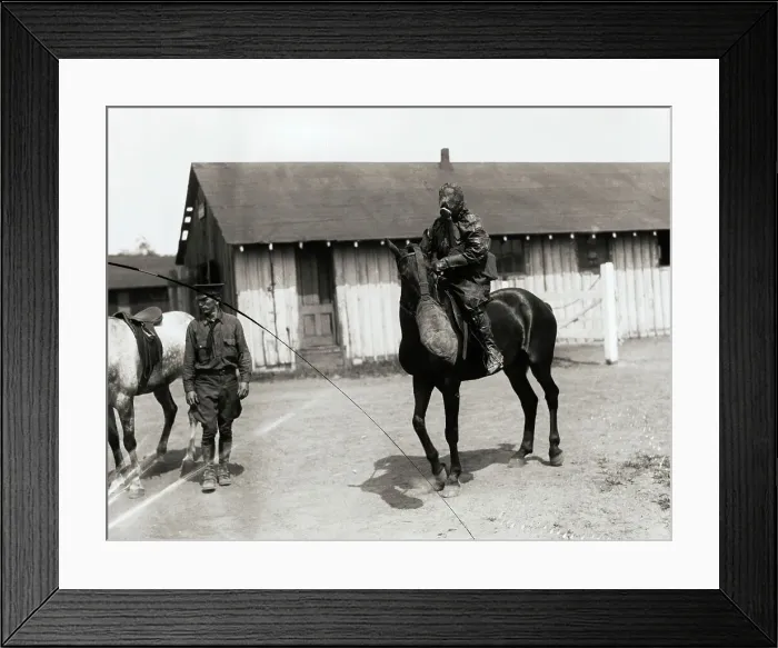 Framed Print : Man Riding Horse with Masks on Each Framed Print : Man Riding Horse with Masks on Each