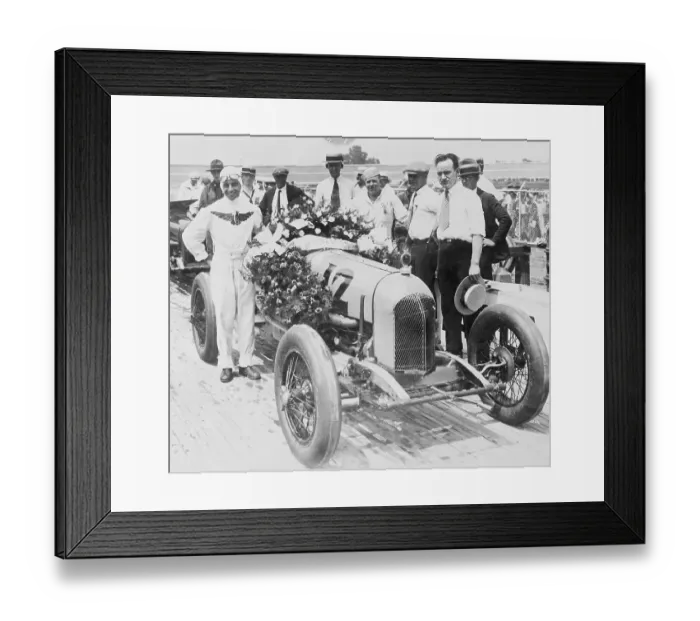 Framed Print : Peter De Paolo Posing Next to His Race Car Framed Print : Peter De Paolo Posing Next to His Race Car
