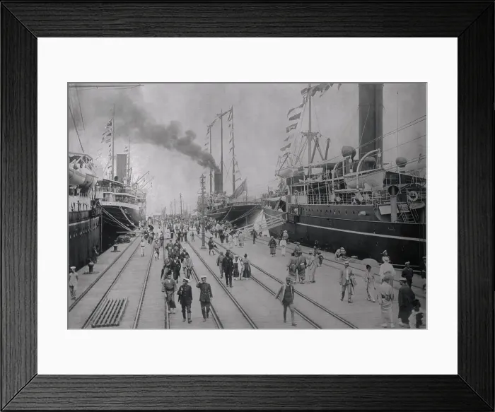 Framed Print : Passengers Passing by Ship Dock Framed Print : Passengers Passing by Ship Dock