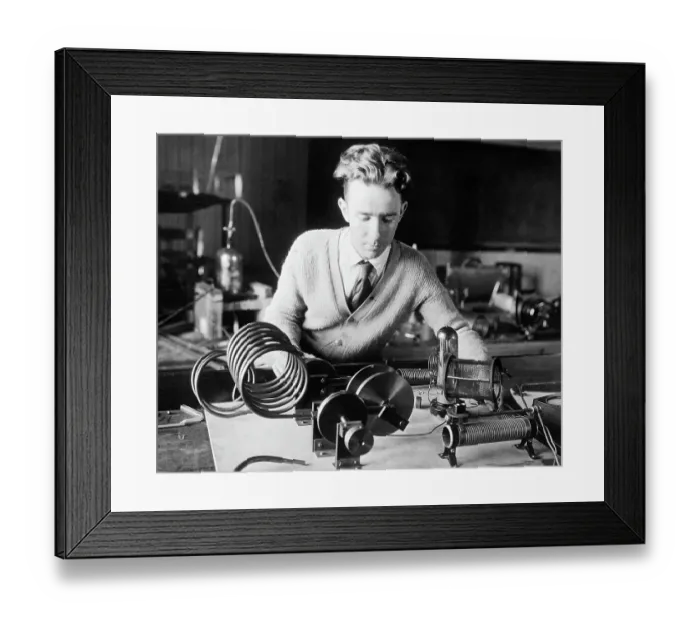 Framed Print : Physicist with Radio Focusing Invention Framed Print : Physicist with Radio Focusing Invention