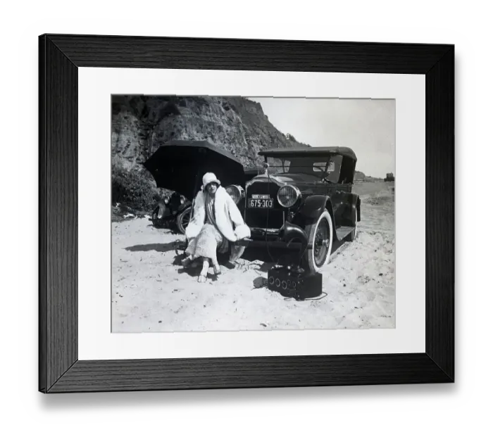 Framed Print : Estelle Taylor Sitting on Car at Beach Framed Print : Estelle Taylor Sitting on Car at Beach