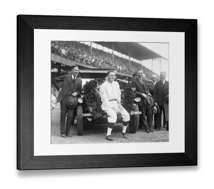Framed Print : Walter Johnson Sitting On His New Car