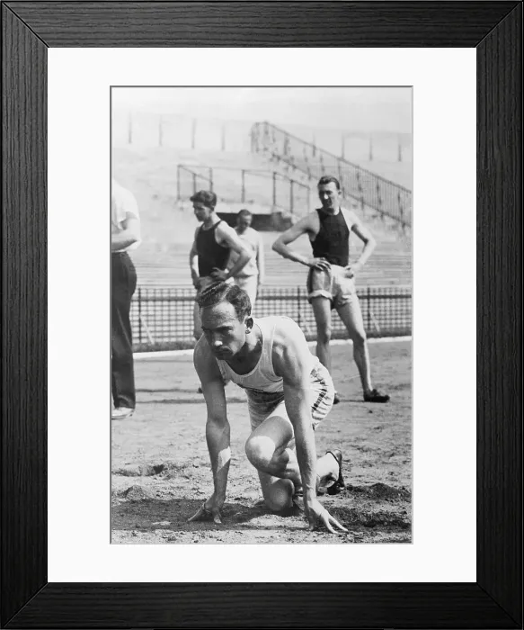 Framed Print : Sprinters Getting Ready to Run at Olympics Framed Print : Sprinters Getting Ready to Run at Olympics
