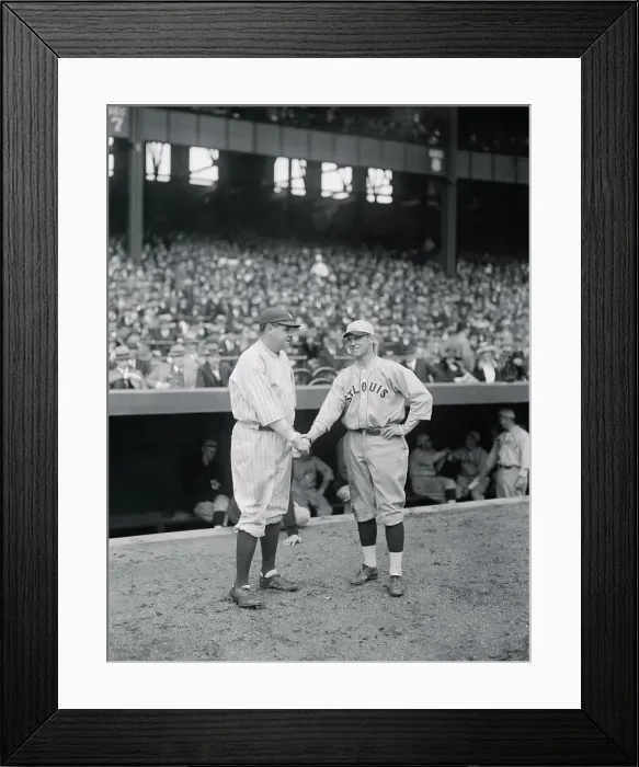 Framed Print : Babe Ruth Congratulating George Sisler on Game Performance Framed Print : Babe Ruth Congratulating George Sisler on Game Performance
