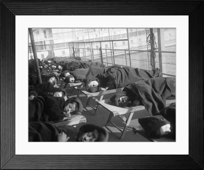 Framed Print : Tubercular School Children Bundled up on Ferry Deck Framed Print : Tubercular School Children Bundled up on Ferry Deck