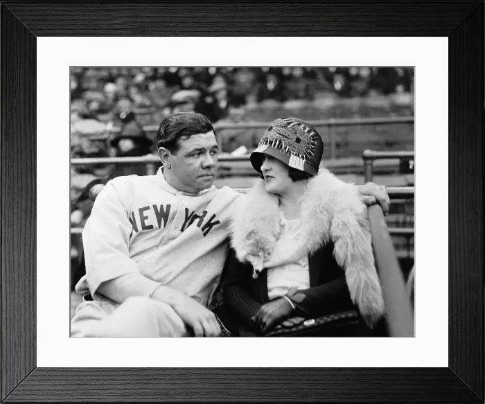 Framed Print : Babe and Claire Ruth on a Bench Together Before Game Framed Print : Babe and Claire Ruth on a Bench Together Before Game