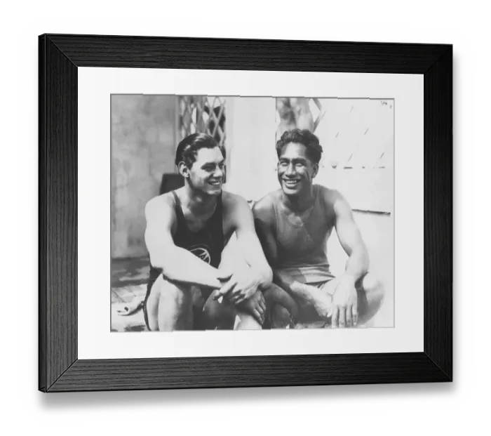 Framed Print : Johnny Weissmuller and Duke Kahanamoku Smiling