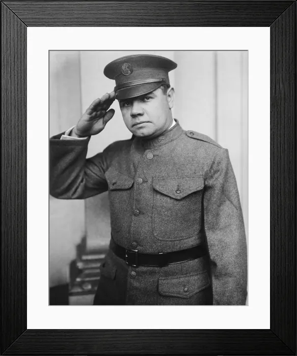Framed Print : Babe Ruth in Military Uniform and Saluting Framed Print : Babe Ruth in Military Uniform and Saluting