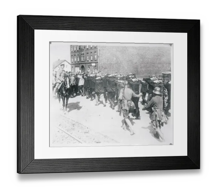 Framed Print : Citizens With Hands on Their Heads Being Escorted by Police