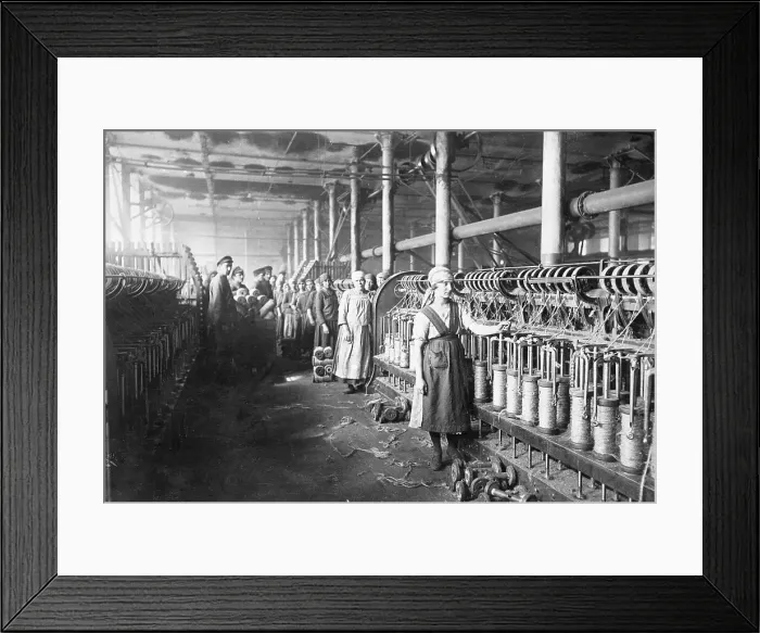 Framed Print : Interior of Textile Factory with Workers Framed Print : Interior of Textile Factory with Workers