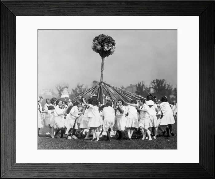 Framed Print : Schoolgirls Dancing Around Maypole Framed Print : Schoolgirls Dancing Around Maypole