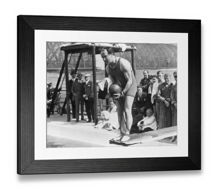 Framed Print : Houdini Preparing for Underwater Escape Framed Print : Houdini Preparing for Underwater Escape